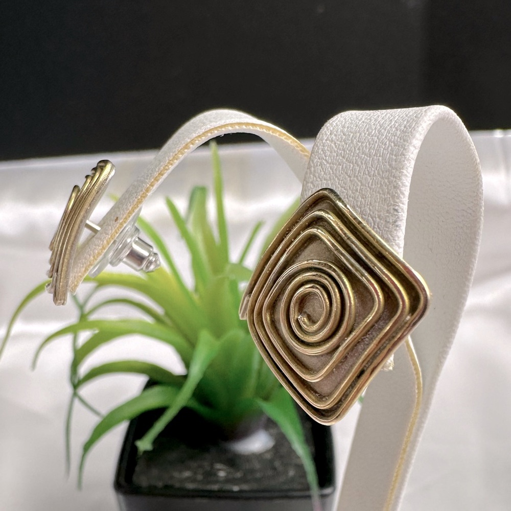 Ed Levin Sterling Silver 14K Gold Modern Spiral Stud Earrings - Picture 2 of 7